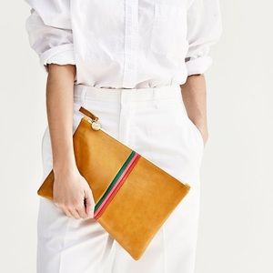 NWT Clare Vivier flat yellow clutch with stripes